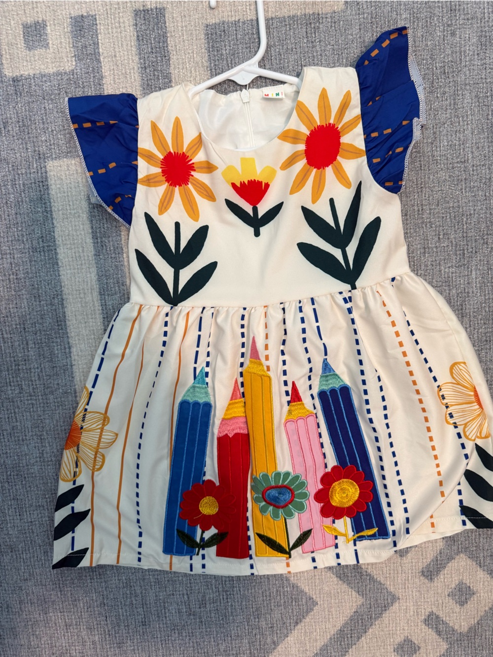 Floral Pencil Print Strapless Dress - Cream & Blue